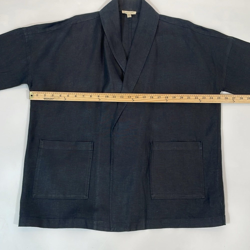 Eileen Fisher Blazer Coat Size S 100% Linen Black Open Front EUC - Picture 6 of 11